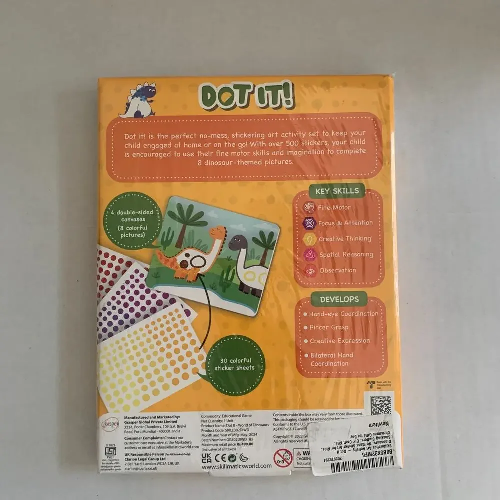 Skillmatics Dot It! World Of Dinosaurs Mess Free Sticker Activity Brand New